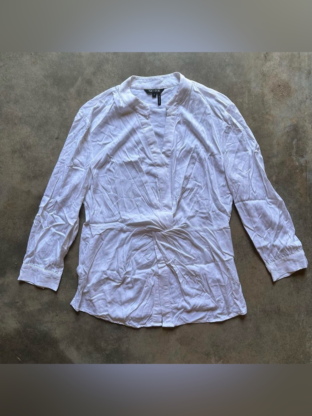 White cotton blouse with twist front detail